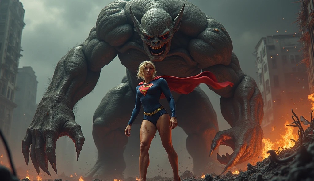 The Apocalypse monster from DC comics, holding Supergirl, who is ...