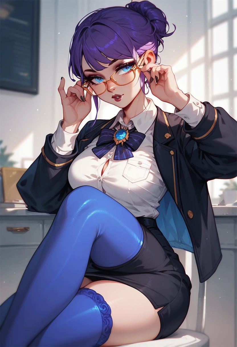 Puedes hacer una chica de pelo chino de pelo  , con lentes grandes redondos  la cuel tengo un uniforme de colegiala , and she  mastushowing her vagina directly w censorship
