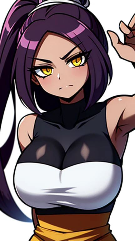 Yoruichi has large breasts and she has a cute face 