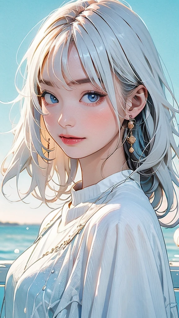 (masterpiece, best quality:1.2), 8k, 85mm, raw photo, absurdres, white and cyan theme, (liquid clothes, liquid dress:1.4), white hair, gradient dress, delicate girl, upper body, close up face, shiny skin, teen, looking at viewer, HDR, sharp focus, particle, twilight sky, detailed eyes and face, white hair, simple background