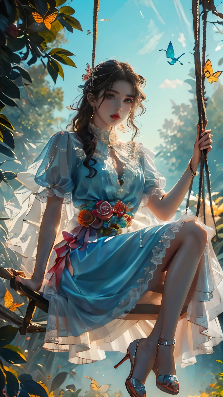 (masterpiece, top quality, best quality, official art, beautiful and aesthetic:1.2),cover art,
sleek,dark,highly detailed,
xuer swing,high gloss,extremely beautiful skin,natural skin texture,(Milky skin:1.2),(shiny skin:1.4),1gir,solo,
red buterflies,Dresses,
