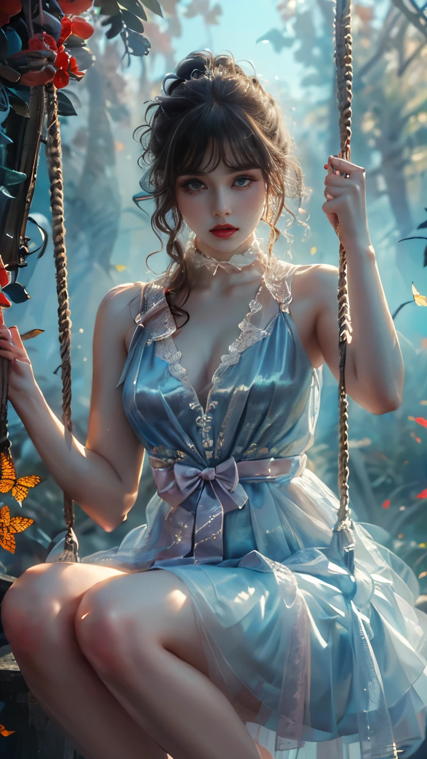 (masterpiece, top quality, best quality, official art, beautiful and aesthetic:1.2),cover art,
sleek,dark,highly detailed,
xuer swing,high gloss,extremely beautiful skin,natural skin texture,(Milky skin:1.2),(shiny skin:1.4),1gir,solo,
red buterflies,Dresses,
