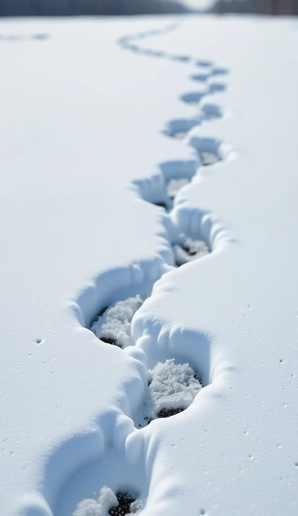  Realistic Pictures、 RAW photos 、 snowy fields 、Footpath、(((Fox footprints 、非常に正確なFox footprints :1.37)))、 girl or look at footprints