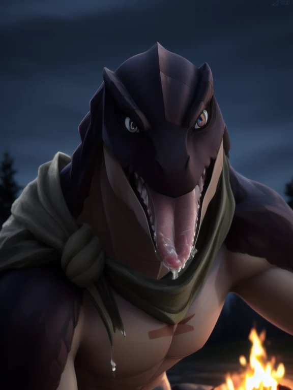 zaryusu shasha, (solo:1.3), scalie, anthro, scales, reptile, male, claws, simple background, overlord (series), brown scales, campfire, (night), swamp, hi res, muscular, scarf, muscular male, topless male, red tattoo, chest marking, cenematic lighting, night, (((confident, seductive))), muscular, weak, perspective, finely detailed paws, mouth open tongue, (pov: looking into mouth), (looking at viewer)} ((beautiful) eyes: 1.1), (detailed eyes: 1.1), (detailed), good anatomy, detailed face, {(on bed), (mouth open very wide), (looking at viewer)}, (wide open mouth), (tons of spit and drool), (can see in mouth), (can see back of throat), (mouth focus: 1.3), (extreme close-up of mouth), (mouth yawning wide open), (light glow in back of mouth), (looming over), [background; (bedroom), (candles), (ambient lighting)] (best quality,4k,8k,highres,masterpiece:1.2), (ultra-detailed), (realistic,photorealistic,photo-realistic:1.37), nsfw, about to eat viewer, vore