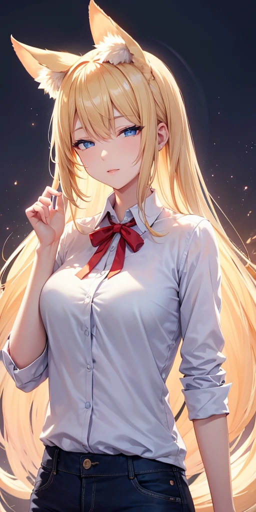 ((masterpiece)), ((best quality)), ((anime profile style)), ((HD 4k)), ((female character)), ((high school girl)), ((beautiful body)) , girl, female face, happy, ((fluffy)), smiling, mouth with braces, teeth showing, lips, ((tan skin)), brunette, ((light blue eyes)), Eyelid, Pupil, Sclera, Iris, eyebrow, eyelashes, ear, nose, ((hair)), ((long blonde hair)), ((lights effect on hair)), long short sleeved shirt on belly, tie, skirt, tights, ((effect of lights on clothes)), ((lights effect on body)), neck, shoulders, (thin waist), ((perfect tummy)), arms, ((thick legs)), ((big thigh)), backdrop background, ((at school)), details in environment, surrounding objects, ((lighting)), viewer's view