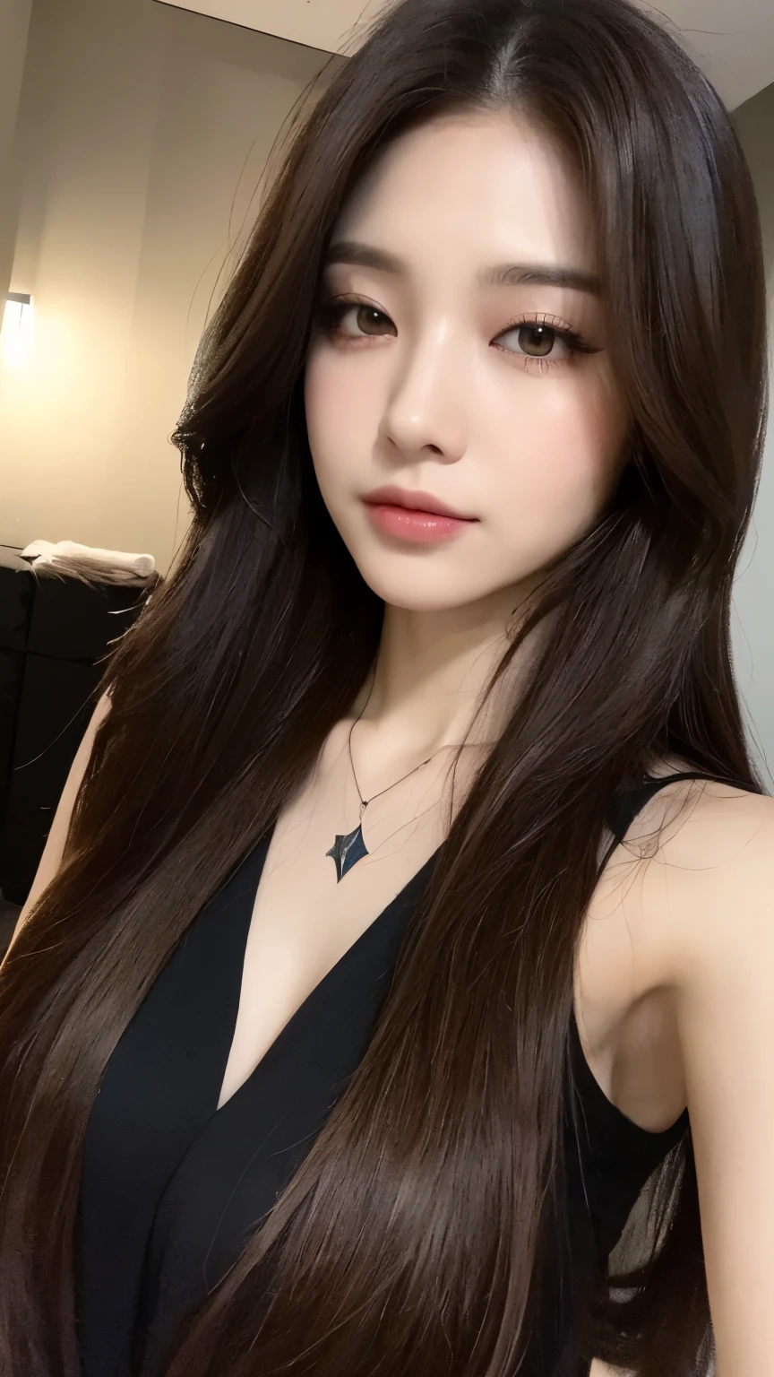 一位身穿连衣裙、戴着戒指的长黑发女子- SeaArt AI