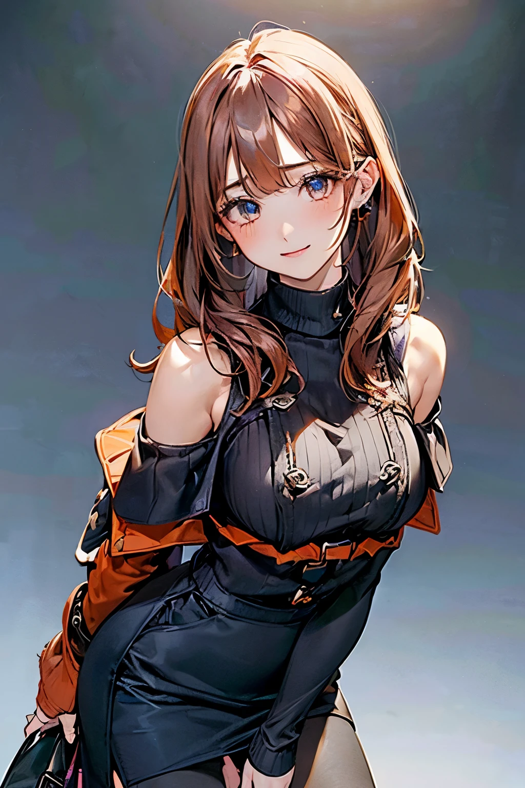 (Masterpiece, Best Quality, detailed), 1 girl, Alone, looking at the viewer, Ochako Uraraka, Brown hair, Brown eyes, short hair, blush stickers, Edgcommissar, military uniform, charreteras, ((artificial eye)), skull emblem, has, wearing Edgcommissar, outdoor, lightning, rain, cloudy sky, wet, storm, wind, Leaning forward, hanging breasts, Chapped lips
