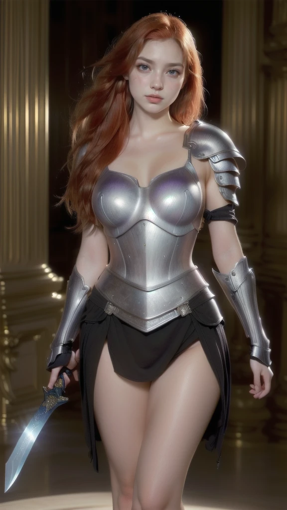 a painting of a woman with red hair and armor holding a sword, picture of female champion ,   Redheaded Templar Woman  , gorgeous female champion ,   pretty character painting  ,  female champion  de fantasia mulher ,  exquisite and epic character art , female champion , portrait of female champion ,  in knight armor ,   red-haired queen in heavy red armor , beautiful knight, knight, 
body proportions, (Chapped lips:1.4), (blush de nariz:1.2), foreshortening, black cuts, (eye contact), High contrast, ultra high resolution, high resolution, detailed, Clean face,  ( sexy face :1.5), (big purple eyes:1.2), ( ultra detailed eyes :1.4), ( High-resolution eyes :1.1), ( ultra detailed skin texture :1.4), PERSEPHONE, Persephone, Persephone, (SFW:1.5),  (full body:1.8), (upper body up:0.3), (hyper realistic:1.4), (realistic:1.3), (best quality real texture skin), Detailed eyes, detailed face