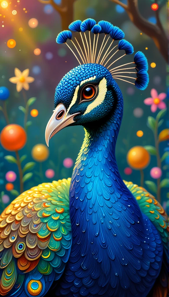 pinkcolorfulpainting , 
 Close-up shot of a peacock ， multicolored feathers shining vividly