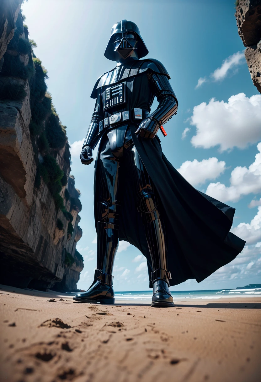 Darth Vader on a city beach , mellette A2-D2 