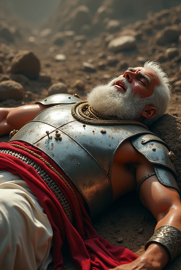 Bhishma lying on a bed of arrows, surrounded by grieving allies, symbolizing his sacrifice and honor.