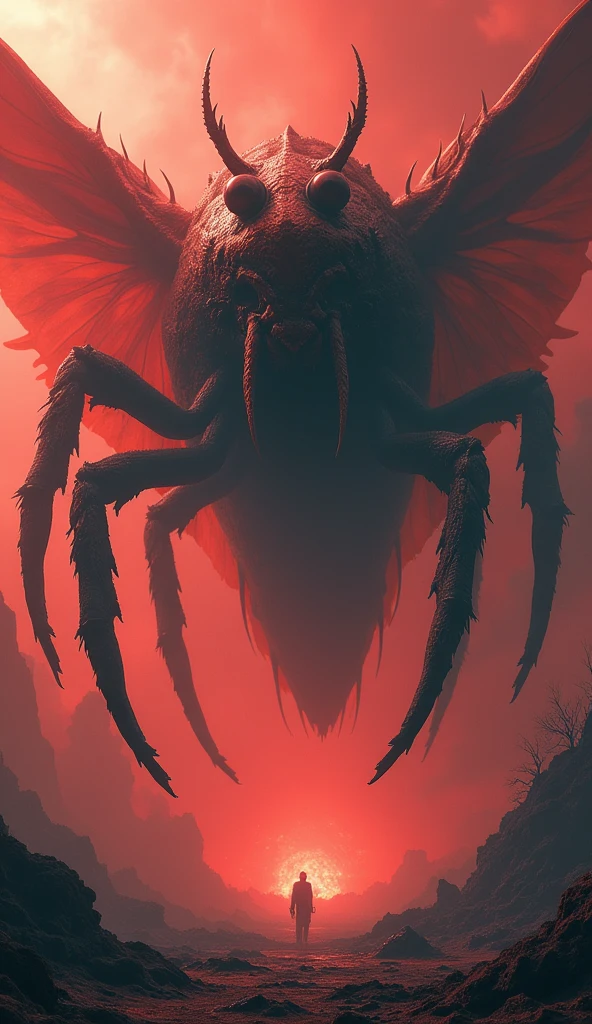 giant grotesque dark red flea-like creatures jumping from state to state, nightmare