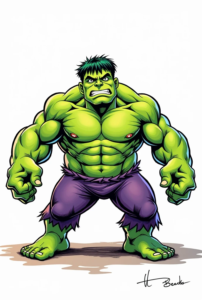 HULK WITH THE GREEN BODY, dressed in a WHITE torn Jiu Jitsu GIMON , LONG ARMS SLEEVES RIPPED , long pants, black Belt, GIANT MUSCULAR, fully body, drawing style, logotype