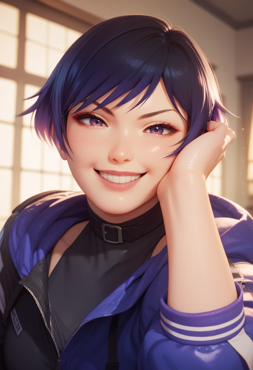 Reina mishima,  short hair, grin