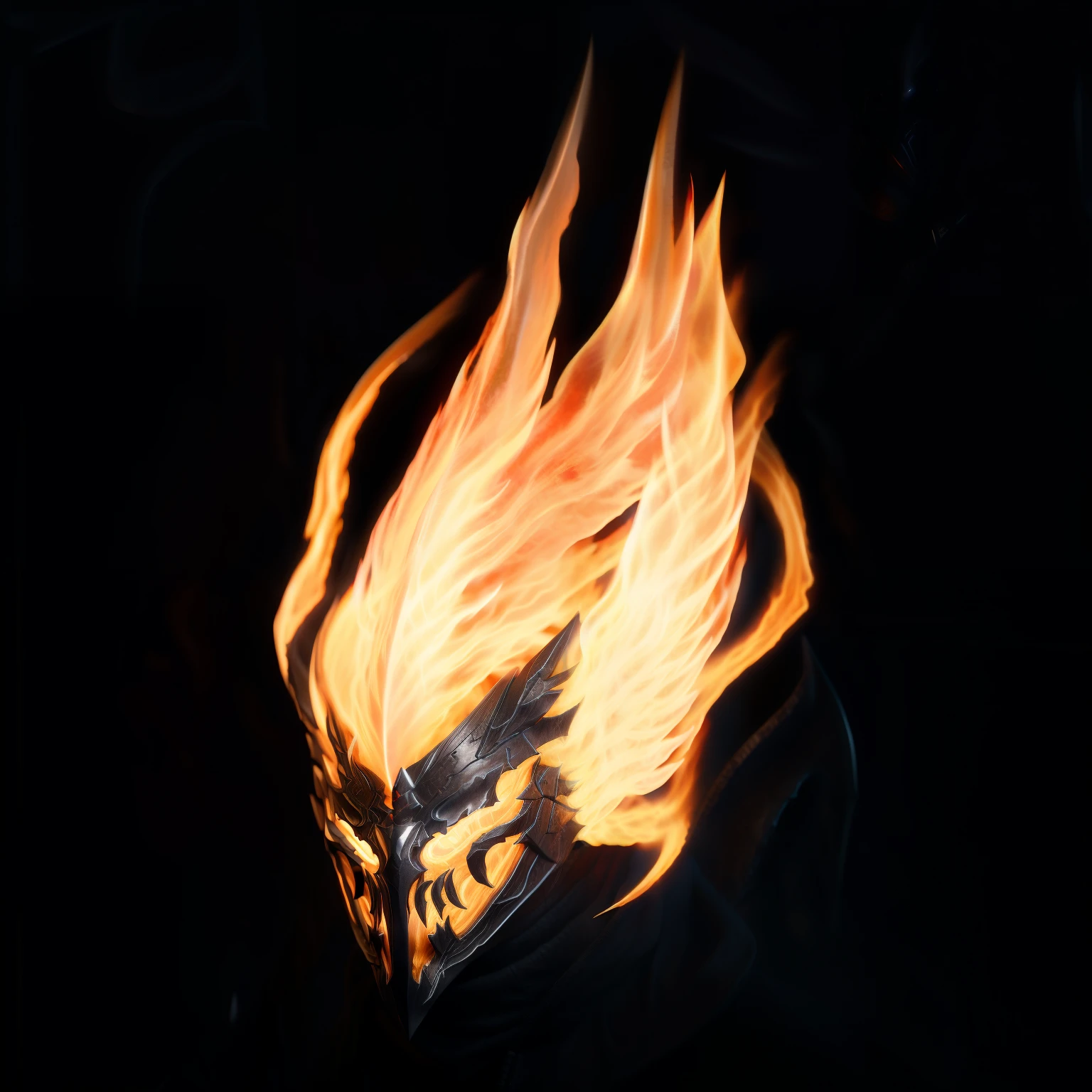  Diablo Conceptual Art ， Closeup of a Fire Mask with Flames，Metal Mask， Crimson Flame Head ， Burning Mask ， Inventory Items in Heroes ，Ghost Rider，Burning Reaper ，Flame Demon， HD，4K