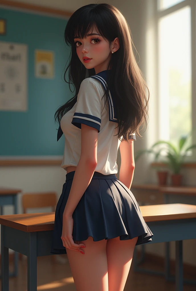 Girl in school uniform with a big butt