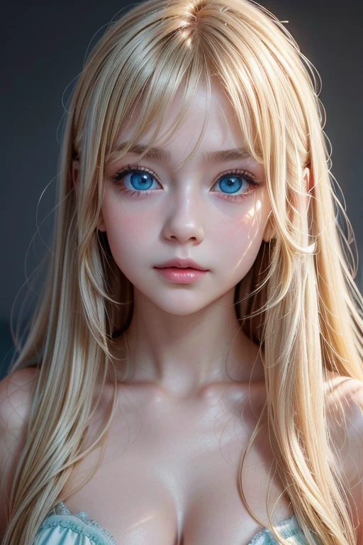 high quality、最high quality、Photorealistic、Raw photo、Real、超Real8K CG、Super detailed、High resolution、masterpiece、1 Girl、Super long hair、Light blonde hair、Bright Blue Eyes、Detailed face and eyes、Close-up、Intricate details、Detailed Texture、details、details、A perfectly beautiful face、Messy silky beautiful light blonde hair、Beautiful cute girl 16 years old、Very beautiful beautiful bright pale sky blue big eyes、Very super long beautiful blonde silky shiny hair、Long beautiful bangs、Very big eyes、Small Face Beauty、eyeliner、very white shiny skin、Gloss Face、Cheek gloss、Hair above the eyes、片Hair above the eyes、Hair between the eyes、
