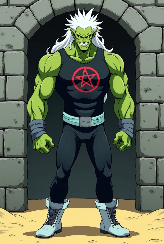 zombie,muscular man,Green skin,Raise your hand,Full body front,blank background