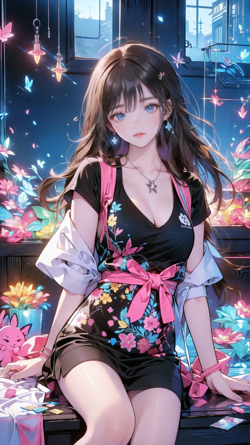 girl with, Official Art, Unity 8k Wallpapers, ultra-detailliert, Beautifully Aesthetic, Beautiful fece, ​masterpiece, top-quality, (Zentangle, a Mandala, Tangles, entanglement), (ecstasy of flower:1.2), dynamic ungle, cowboy  shot, Most Beautiful Form of Chaos, elegent, Brutalist design, vivd colour, romanticism, atmosphere