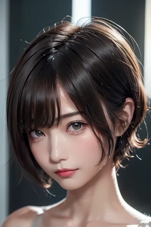 ((  top quality)), (超  is high definition ), (  very detailed), (  detailed description  ), ((  best CG  )), (  masterpiece on penis ),  Ultra-detailed art , (  top quality, 8k, 32K,   masterpiece on penis ), (  realistic  :1.2)、(  is high definition ),   very pretty face and eyes ,  1 female ,   Thin Waist, Delicate body, (  top quality,   attention to detail,   rich skin details  ), (  top quality, 8k, Oil paints:1.2),   bright color、  beautiful woman 、  detailed face  、((Ultra Short Curly Hair:1.5))