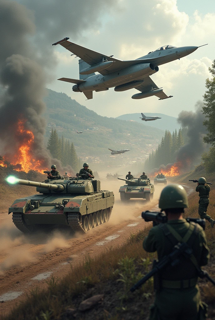 Soldier gaze fixed on the misty horizon, observing a French tank emerging, Realistic military scene, Sharpening focus, Authentic military detail, Foggy battlefield, Rays of sunlight piercing through, Steely determination in his eyes, Tank's metallic gleam, Battlefield painting, Realistic military art, Detailed military scene, Digital military illustration, Military realism, Historic war scene.