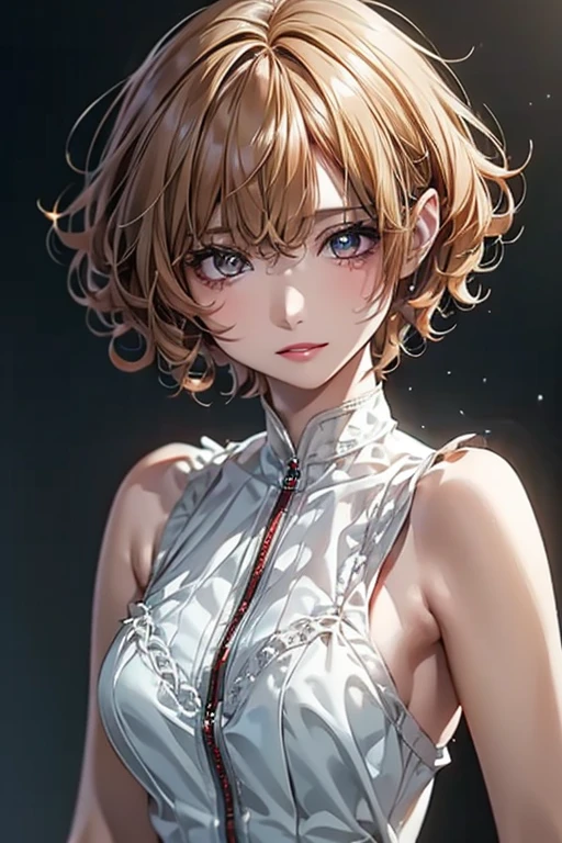 ((  top quality)), (超  is high definition ), (  very detailed), (  detailed description  ), ((  best CG  )), (  Masterpiece  ),  Ultra-detailed art , (  top quality, 8k, 32K,   Masterpiece  ), (  realistic  :1.2)、(  is high definition ),   very pretty face and eyes ,  1 female ,   Thin Waist, Delicate body, (  top quality,   attention to detail,   rich skin details  ), (  top quality, 8k, Oil paints:1.2),   bright color、  beautiful woman 、  detailed face  、((Ultra Short Curly Hair:1.3))