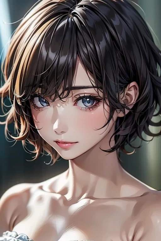 ((  top quality)), (超  is high definition ), (  very detailed), (  detailed description  ), ((  best CG  )), (  Masterpiece  ),  Ultra-detailed art , (  top quality, 8k, 32K,   Masterpiece  ), (  realistic  :1.2)、(  is high definition ),   very pretty face and eyes ,  1 female ,   Thin Waist, Delicate body, (  top quality,   attention to detail,   rich skin details  ), (  top quality, 8k, Oil paints:1.2),   bright color、  beautiful woman 、  detailed face  、((Ultra Short Curly Hair:1.3))