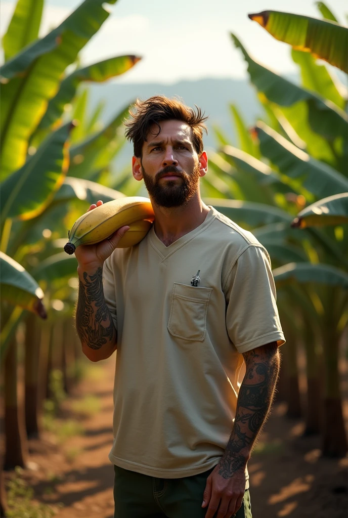 European Man holding banana in his hand 
