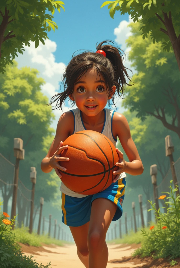 full length side view portrait of a child holding a ball