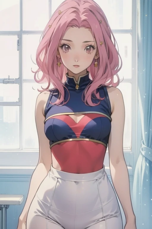 ((      best quality )), ((            masterpiece      )), (detailed), ((realistic)) ((anime)) Mimi Tachikawa short pink hair and fitted body clothes