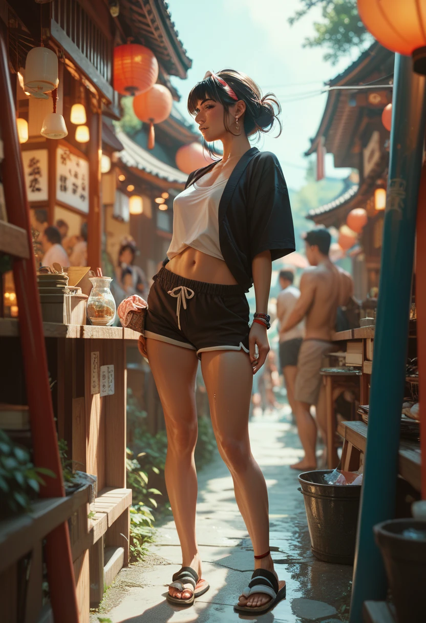 rating_explicit, Japanese girl who can see into the distance, shorts