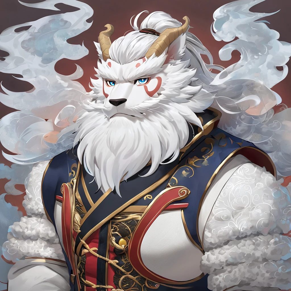 (artist:  and 13456 , Jacket bear , , Empty Ghost, Lin Dong,  Dacrosea ),male, SFW, Oriental Dragon, , only, Big breasts,  Simple Background ,  A Puffy Tail ,  elderly ,   furry mane , , White body, White hair,  unique , scales, detailed scales, Vest, denim shorts, Dragon Horn, iris,  big eyes, Whitebeard,  fluffy hair ,  Detailed Facial :2.0, A tail, masterpiece:2.0, Perfect eyes:2.0,  with good anatomy :2.0