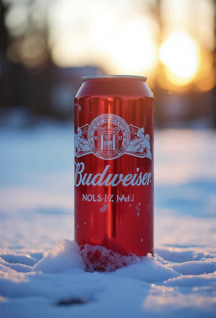 mymy bring a Budweiser can, diffused light from a cold, frozen landscape, perfect body