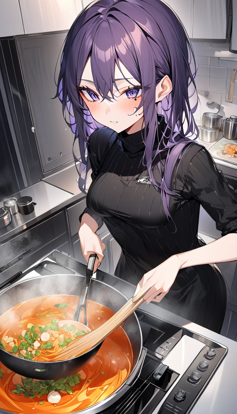 Super detail beautiful elf-girl 25 years old,black turtle neck slevee,in the kitchen,cooking for dinner,cooking soup,Score_9, Score_8_up, Score_7_up, Score_6_up, Score_5_up, Score_4_up, Source_anime, Tag1, Tag2, Quality_masterpiece, Anatomically correct, Beautiful face, Perfect face, Highly detailed beautiful face and eyes, Attractive face, Detailed face, Delicate facial features, Detailed skin, medium breasts, Wide hips,  