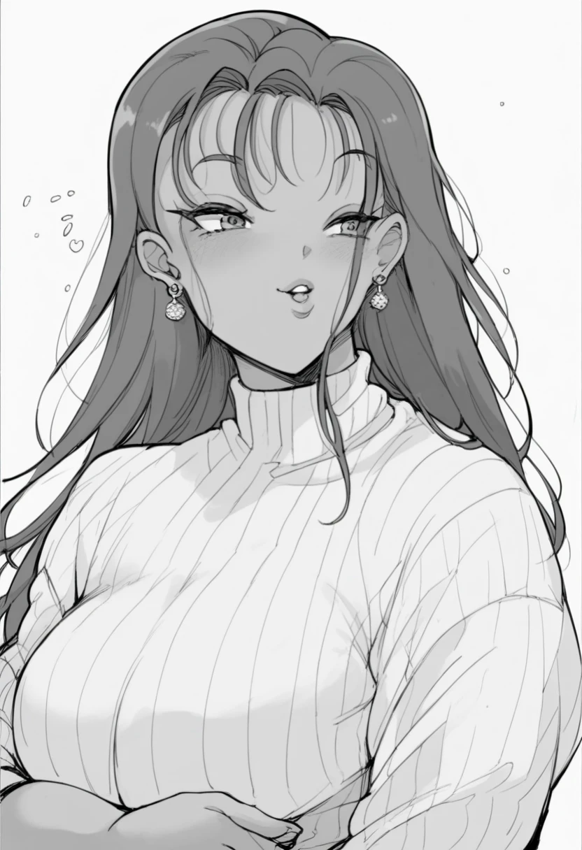 anime colord,kazami torino,(((2, wavy hair, sultry, flirty smile, flirty eyes, flirty expression, perky breasts, hands on her hips, transparent sleeveless turtleneck and super tiny pleated skirt, no bra, no panties, large breast, tight pussy))),cowboy shot,blush