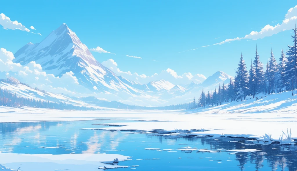  nothing alive ,Just a lake that shakes quietly, just a white world ,  Scenery. surrealism ,blue sky,winter