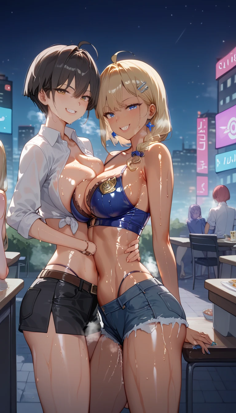 (  Masterpiece  ,   high definition  , 超  high definition  ,  high detail,    high definition model,  top quality:1.2),  dark skin tone ,  score_9,  score_8_up,  score_7_up,  score_6_up, sauce_anime, Improve, Lewd_Clothes, ,  multiple girls, , 13 girls ,  is standing, ( sexy pose), Super big breasts、 Sexy Women 、Mr.々age、Mr.々What Type of Women 、 Everyday Life Miniskirt, Mr.々What kind of occupation 、 Girls Only 、Super detailed、 super huge tits、 Random Women 、 The World Only Women 、Tons of Women 、Full of Women 、women only、 All Types 、100 Women 、Fully clothed、 Patience: All Full of Women、((steam,sweat, oily wet skin, shiny wet skin)),Night City、 downtown at night、Nightlife、The City of Women 