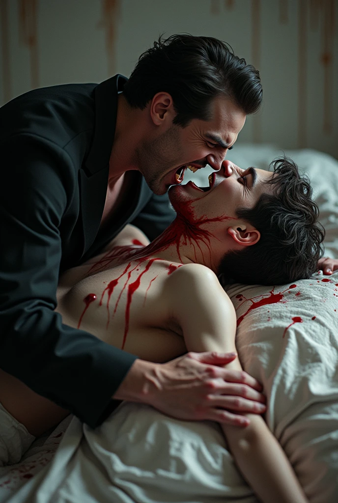Handsome muscular Jacearys velaryon ( henry collet ) dead stabbed in the chest laying in a masive blood of pool as his lover cries over him
