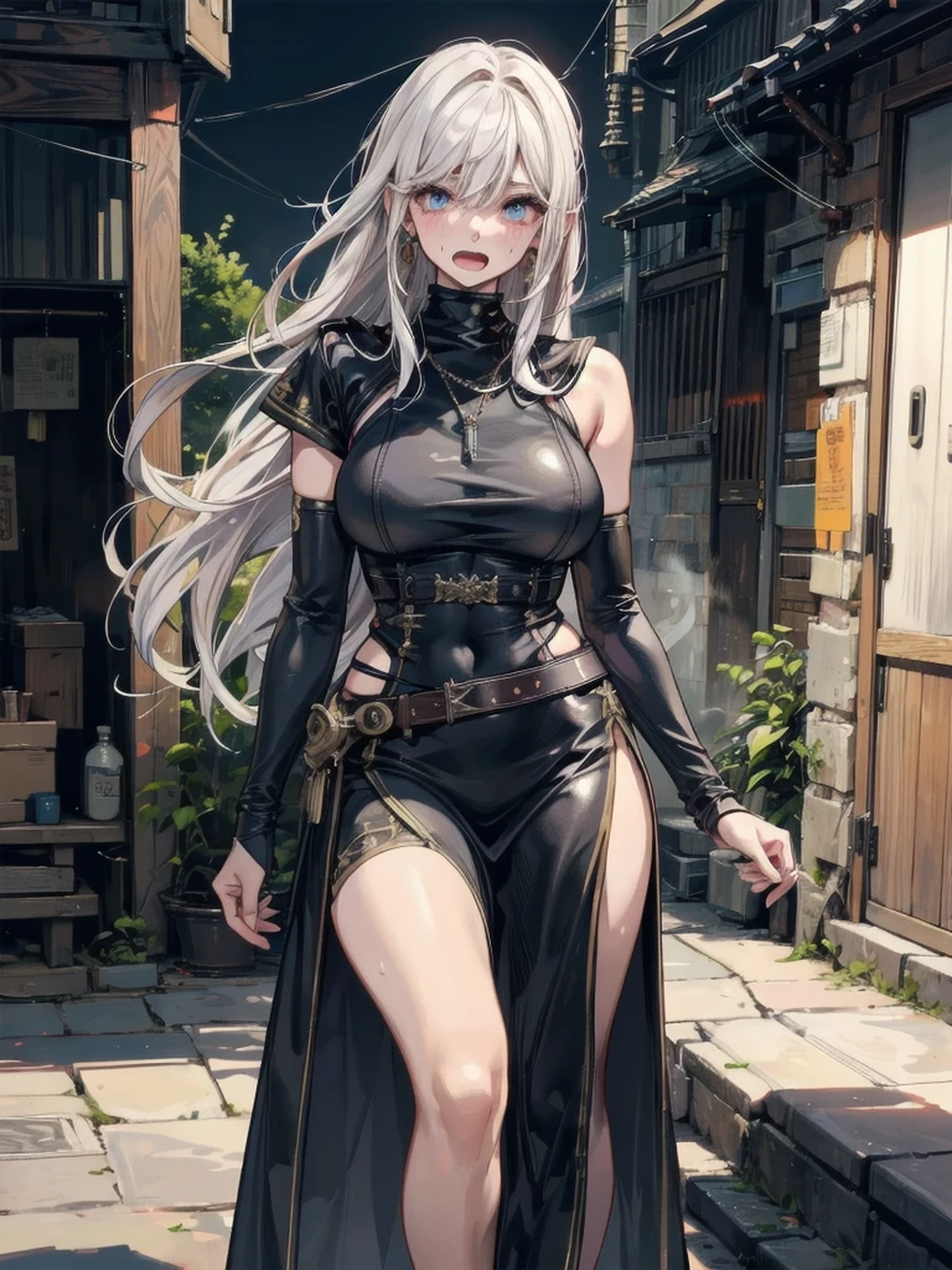 human wolf, woman, anime, realistic, futuristic, full body, long hair, sexy, erotic style, ultra-detailed, high quality erotic, super beautiful, noble, wearing fashionable clothes.