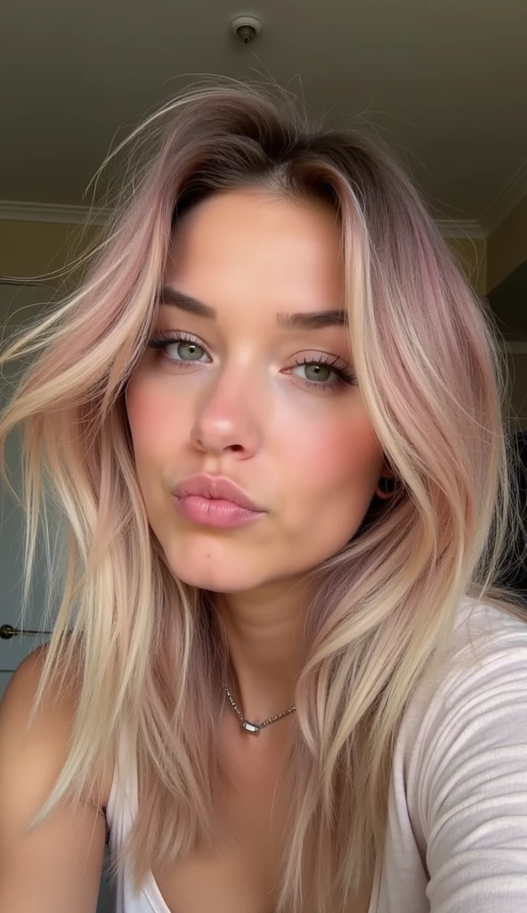 Instagram models posing in amsterdam, beautiful detailed eyes, beautifully detailed lips, extremely detailed eyes and face, short wavy pink hair ((best quality)), ((masterpiece)), (detailed), perfect face