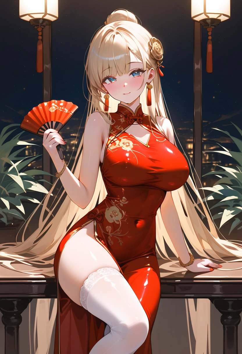 masterpiece,1girl, sparrow, a blonde haired girl, wearing a medieval chinese clothes, curly long hair, messy hair, black skirt, slim body, golden hanfu, big breasts, she close her left eye, shirt ornament, lolippai, naughty smile, beautiful breasts, rounded breasts, crimson eyes, dress, miniskirt, stand at chinese palace, ahoge, nilou, night, she drink tea, wavy skirt
