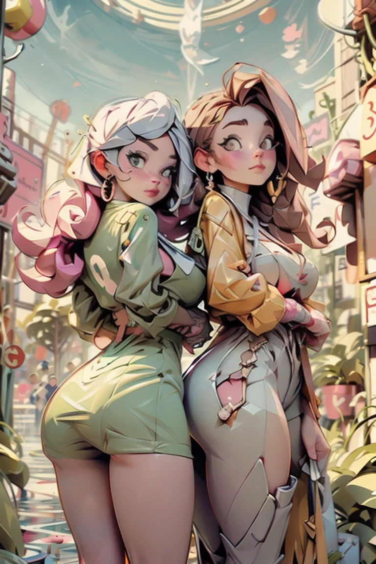 Cute anime video game girls and cosplay girl masterpiece,  best quality, illustration, deux filles dans un univers parallèle,  two girls separated in two different worlds , shapes, lignes, abstraits. big ass,  gigantic breasts,  high res, des mains parfaites à cinq doigts, visage parfait. Deux filles de 25 ans, jumelles nymphomanes aux mamelons énormes et coquins,  the scene shows them spreading their buttocks , With their backs leaning in front of the audience , angle de vue multiples, corps voluptueux et musclé. NSFW❤️💕💖💋