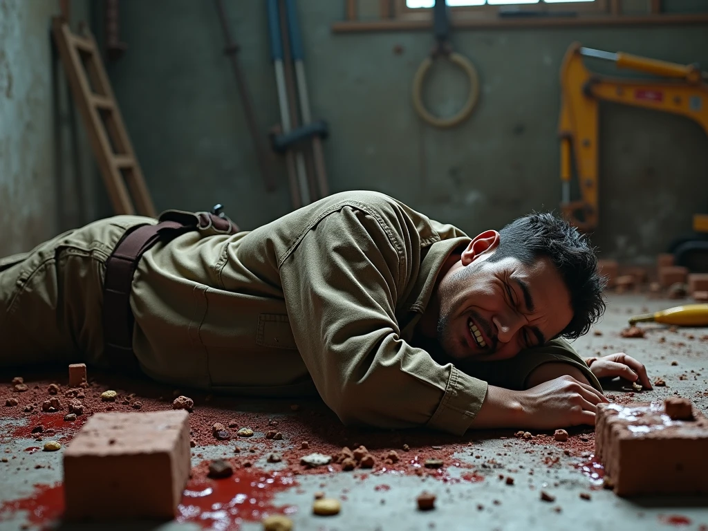 A wounded soldier crawling on the ground in a tunnel