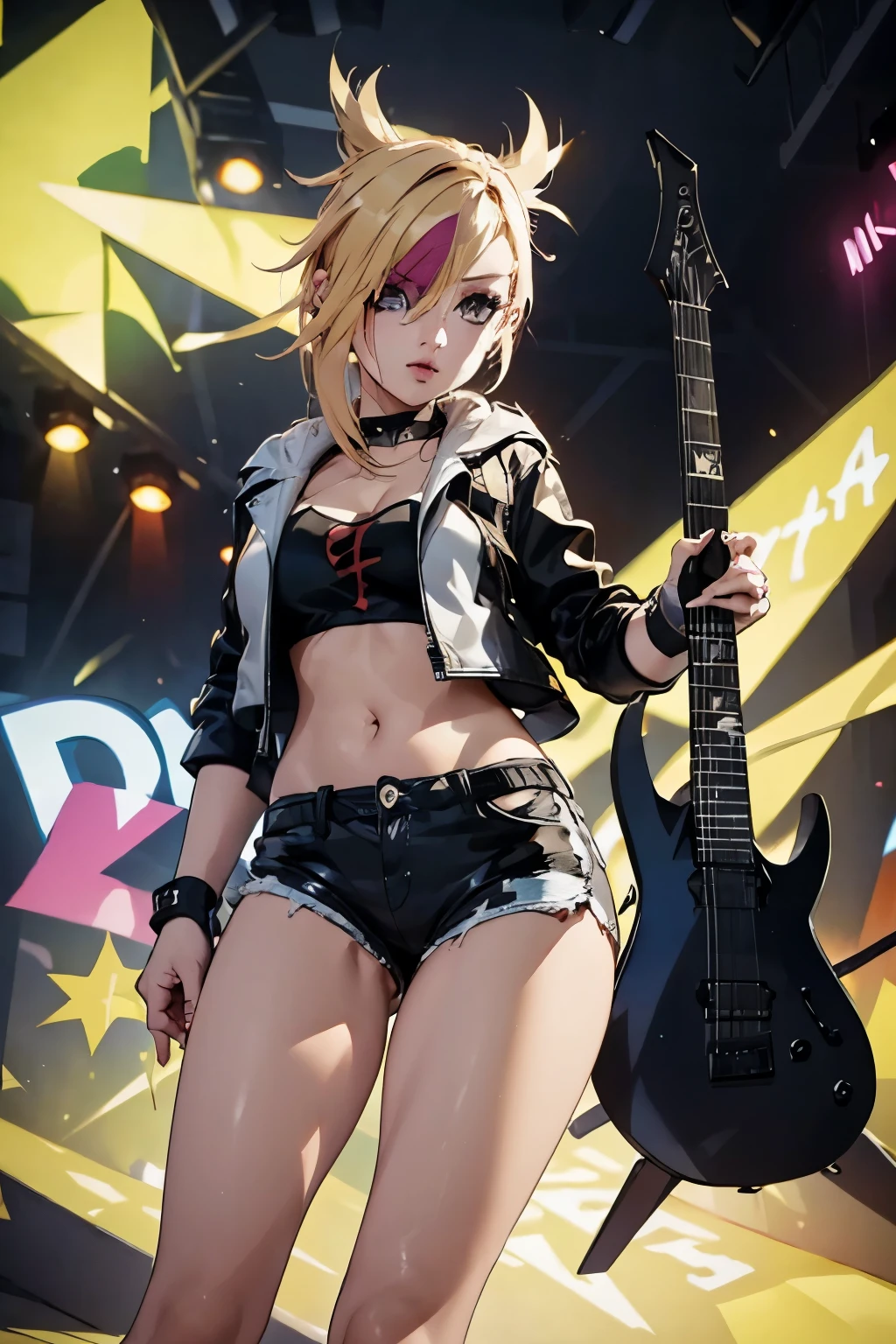 (Red and black electric guitar:1.5)