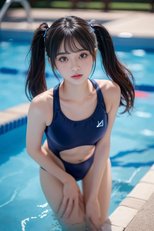 (( )、一人の  girl、(Beauty、繊細な  girl:1.3)、(:1.3)、break、(  NAVY SCHOOL SWIMSUIT  :1.3)、break、  very detailed明瞭さ、(  symmetrical eyes:1.3)、break、(  school pool  、Outdoor:1.3)、break、  small breasts、  Brown Eyes  、  twin tails、  brown hair、  girl、break、(  eye and face details :1.0)、break、(  masterpiece on penis 、  top quality、  very detailed、  detailed face  、8k)