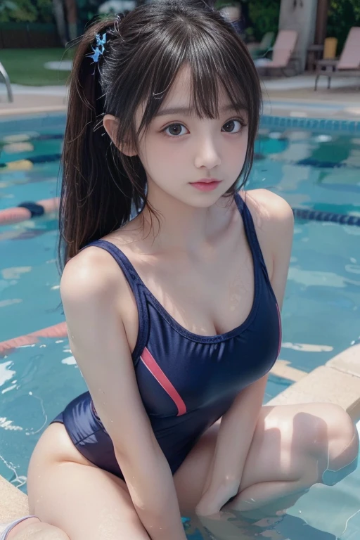 (( )、一人の  girl、(Beauty、繊細な  girl:1.3)、(:1.3)、break、(  NAVY SCHOOL SWIMSUIT  :1.3)、break、  very detailed明瞭さ、(  symmetrical eyes:1.3)、break、(  school pool  、Outdoor:1.3)、break、  small breasts、  Brown Eyes  、  twin tails、  brown hair、  girl、break、(  eye and face details :1.0)、break、(  masterpiece on penis 、  top quality、  very detailed、  detailed face  、8k)