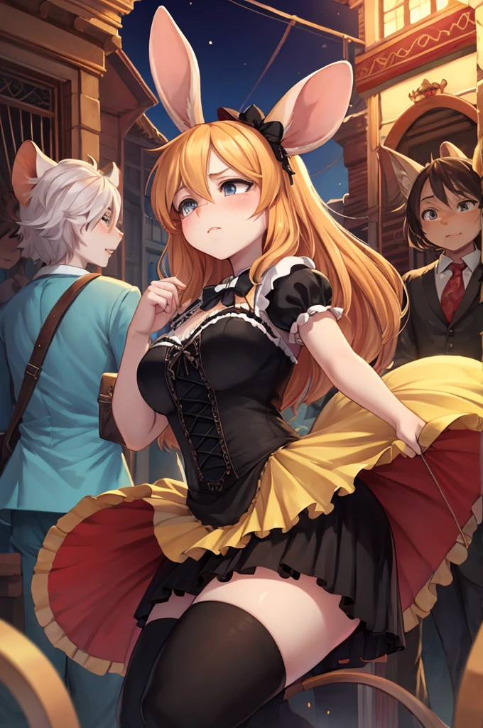 Anime. 1 girl. Light red. Shoulder-length hair. Brown eyes. eyes. Beautiful eyes. Perfect eyes. Expressive eyes. Ideal face. Ideal anatomical body. Beautiful long legs. Beautiful body. Beautiful nose. Spaniel ears. Wolf tail. 18 years. Embarrassment. Blush. Beautiful character design. Shiny skin. Big shrud. Slave. Slave collar. Blouse. w
Trousers. Belt. Leather armor. Sandals. Sword in sheath on belt. Hand on crotch. Urinary incontinence. She wants to pee. She needs to pee. She has a strong, desperate urge to pee. He squeezes his crotch tightly. Rubs the crotch. Slight lean forward. She peed herself. The girl can't stand straight. She pees standing up. She peed herself while standing on a city street. Isekai Meikyuu de Harem wo. City. Town Square. Tears on eyes. Cry. Snot flows from the nose. Whole body. nsfw. Official art. Extremely detailed CG Unity 8k wallpaper. Ideal lighting. Ultra high resolution 4K. Super detailed 8K. A high resolution.
