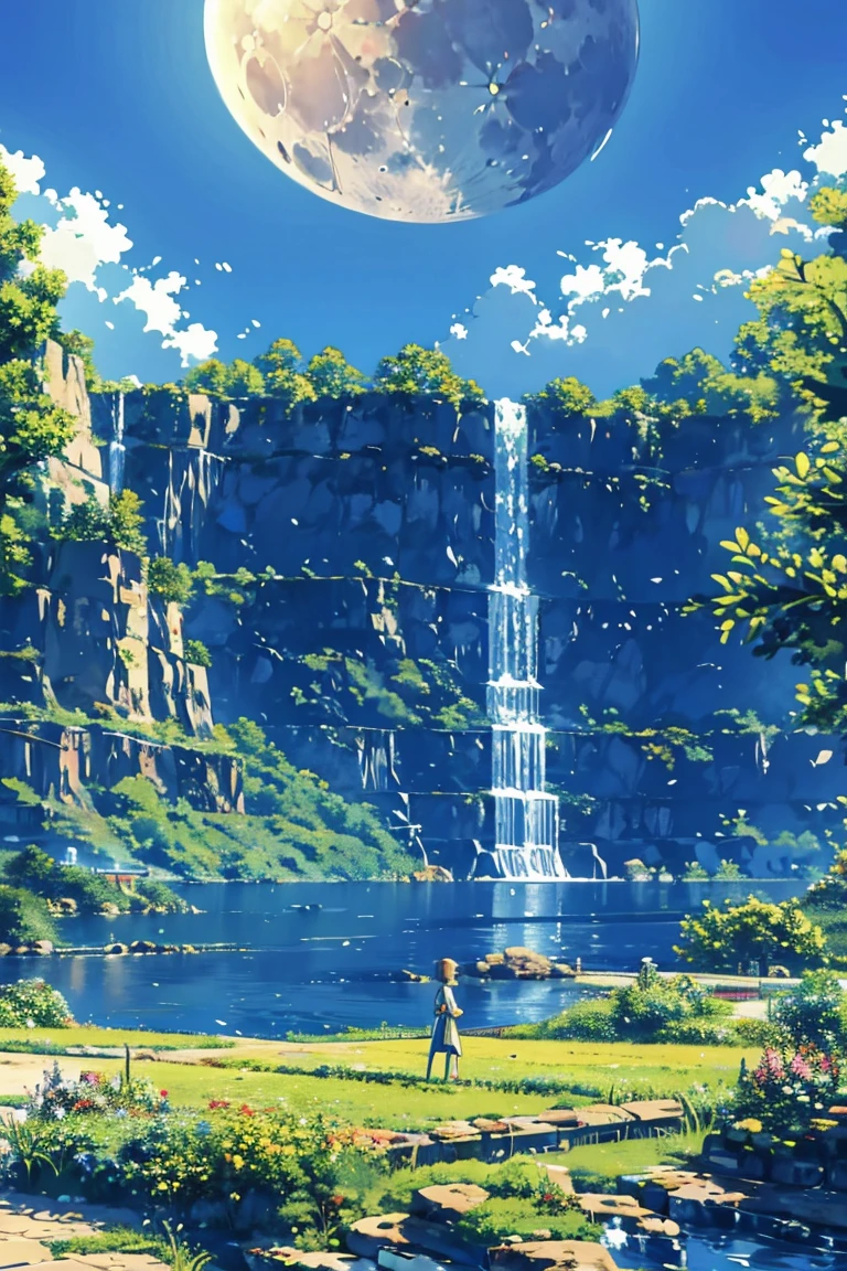  top quality,  masterpiece on penis ,  ultra high resolution,( photorealistic:1.4),4K, delicate details without lighting,  pixel art ,scenery, is not human,null,Outdoor,cloud,moon,waterfall,tree,water,day,  knight ,crescent moon, Building ,city,city,star \(null\),cityscape,Tower,blue null,nature, bridge ,fantasy,  knight  null