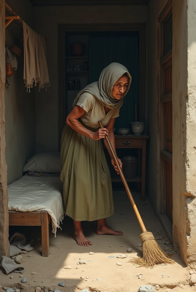 Pale skin Older Mature Kurdish woman in straight hijab nude arm nude shoulder breasts nude housekeeping house cleaning
