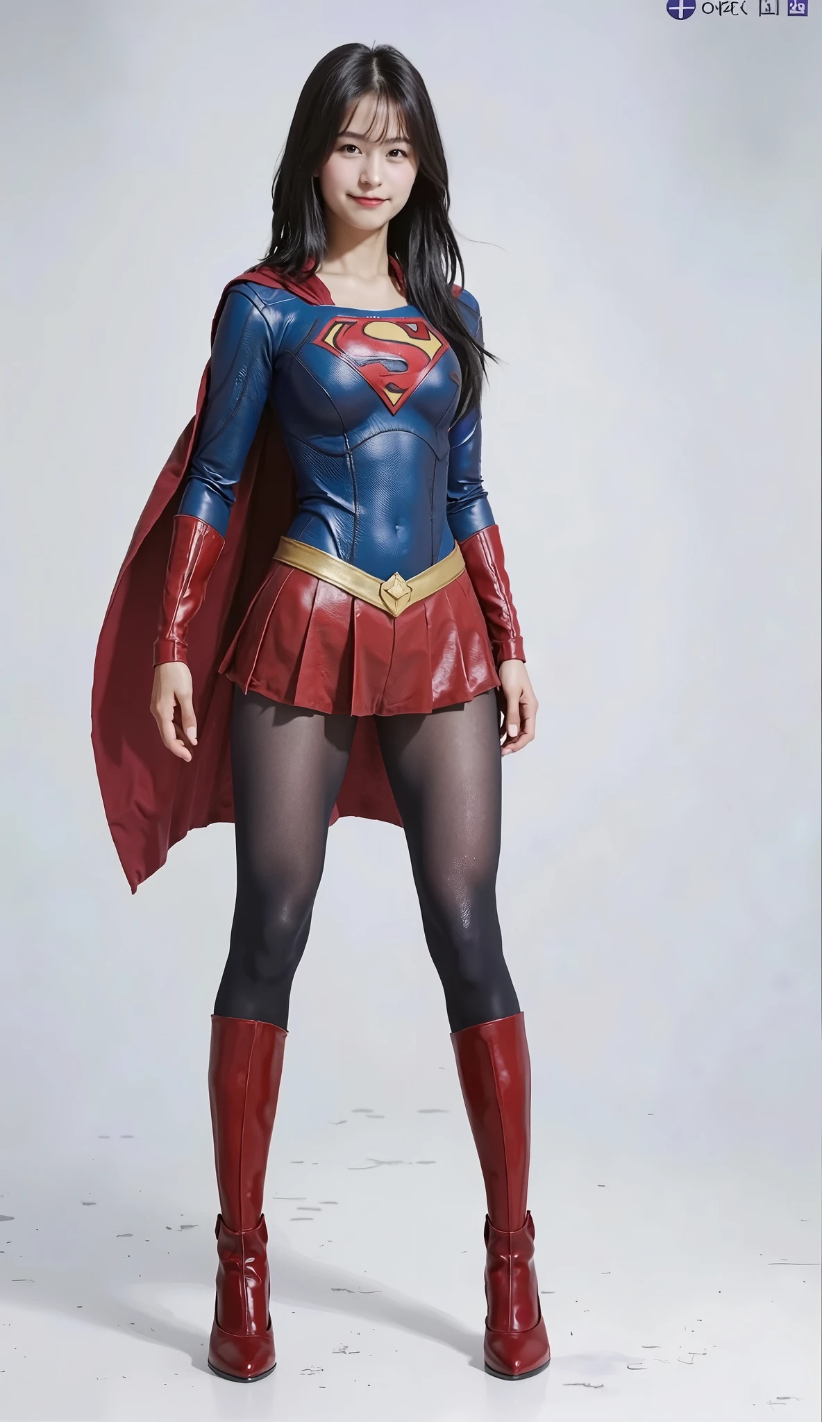 No background、She always has her mouth open、She always has a sad look on her face、Always close your eyes、(((Beautiful legs in black tights.)))、(((Stretch your legs、expensive、Showing a beautiful smile)))、((((Make the most of your original images)))、(((Supergirl Costume)))、(((Beautiful Short Hair)))、(((Suffering face)))、(((Black tights legs、Wear red boots)))、((Best image quality、8k))、((Highest quality、8k、masterpiece:1.3))、(((Preserve background )))、Sharp focus:1.2、Beautiful woman with perfect figure:1.4、Slim Abs:1.2、Wet body:1.5、Highly detailed face and skin texture、8k